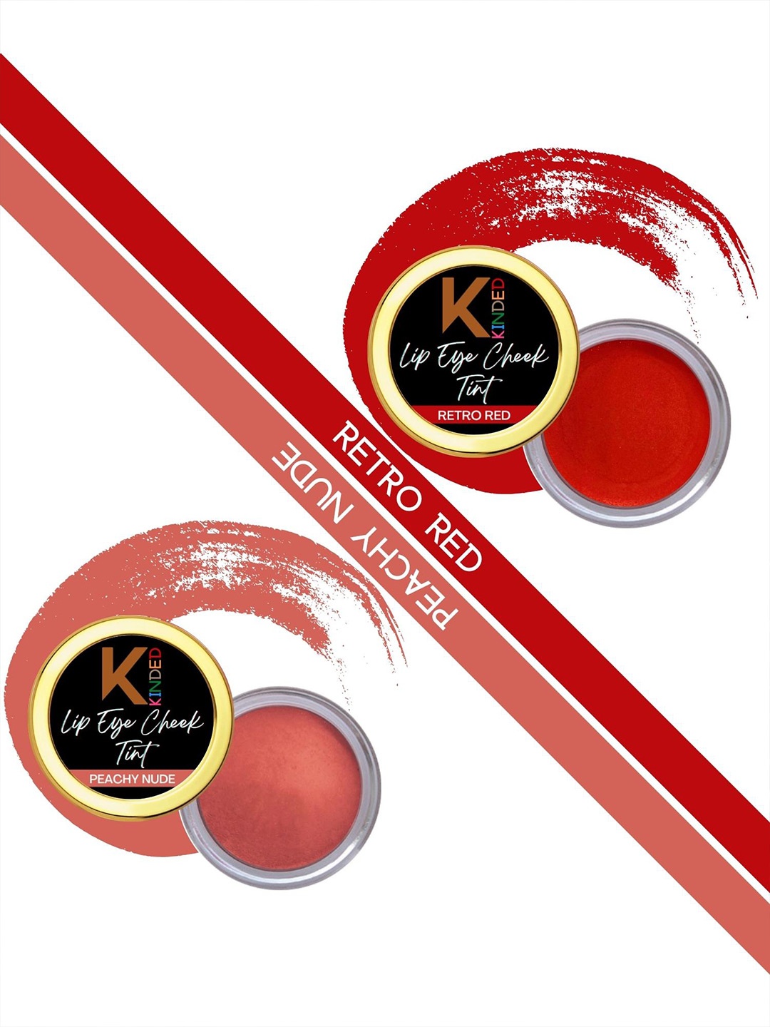 

KINDED Set of 2 Creamy Matte Lip Eye Cheek Tints 8 g Each- Retro Red - Peachy Nude