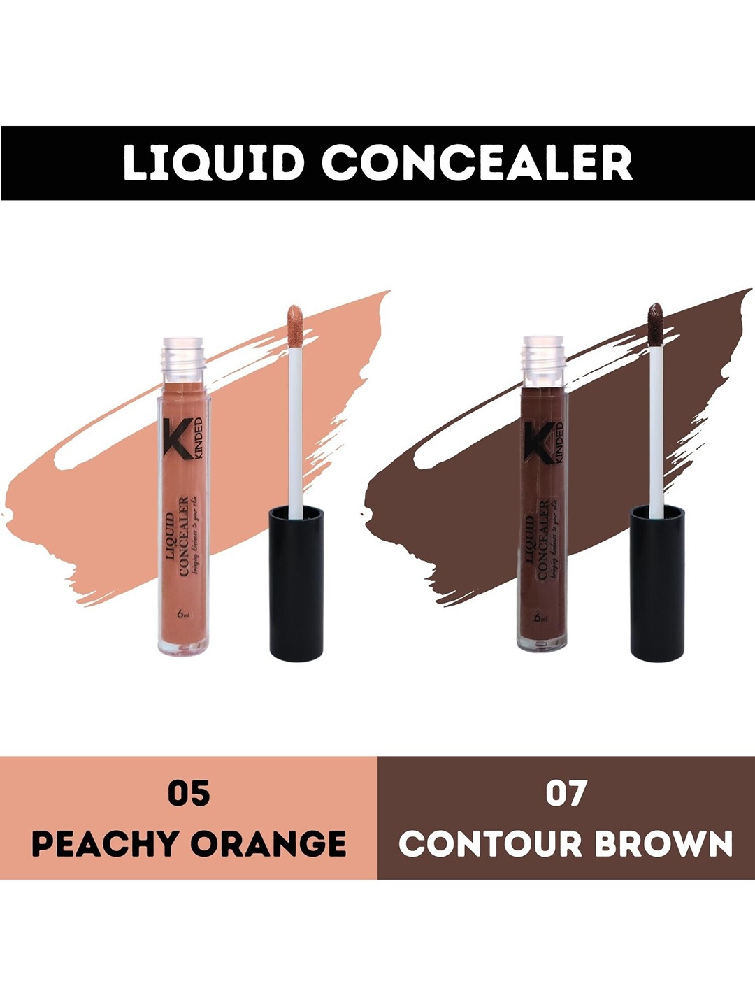 

KINDED Set of 2 Full-Coverage Creamy Matte Liquid Concealer - 6ml Each, Peach