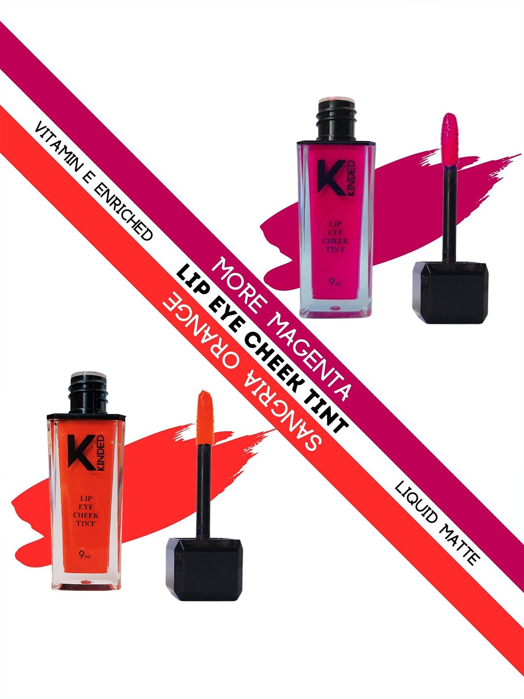 

KINDED Set of 2 Lip Eye Cheek Tint with Vitamin E - More Magenta 02 & Sangria Orange 08, Red