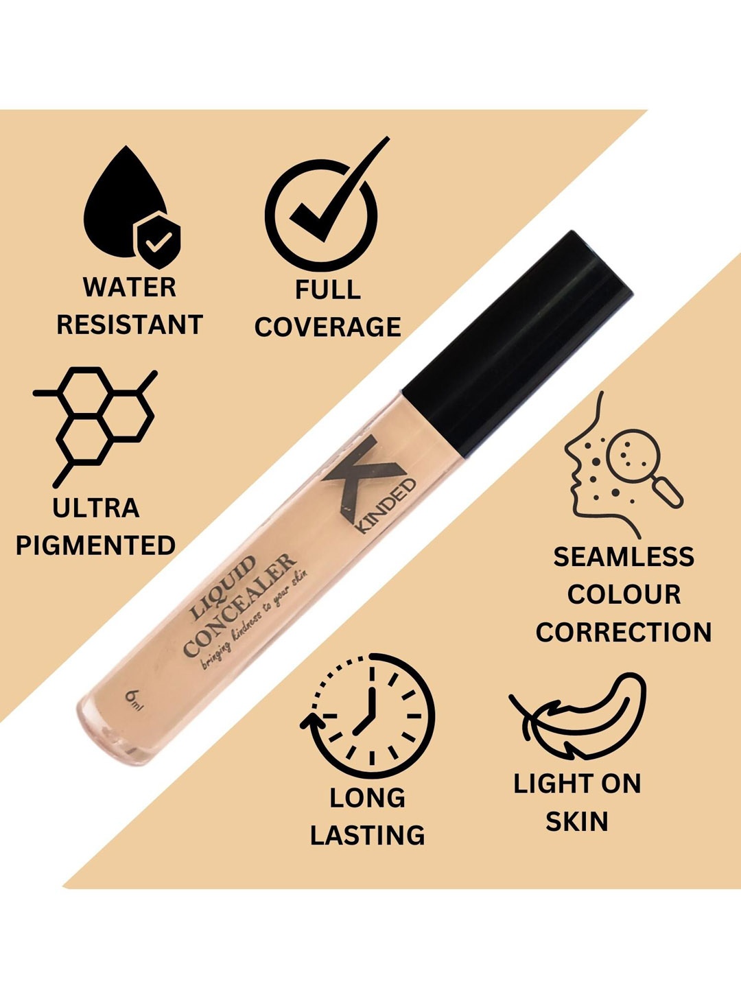 

KINDED Set Of 2 Full Coverage Liquid Concealer - 6 ml Each, Peach