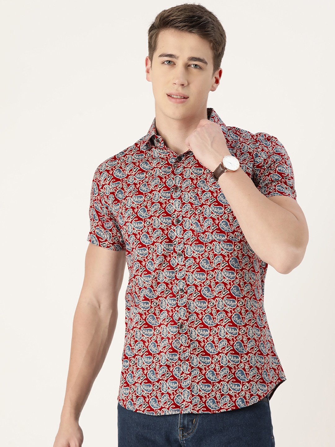 

SANSKRUTIHOMES Men Original Printed Casual Shirt, Red