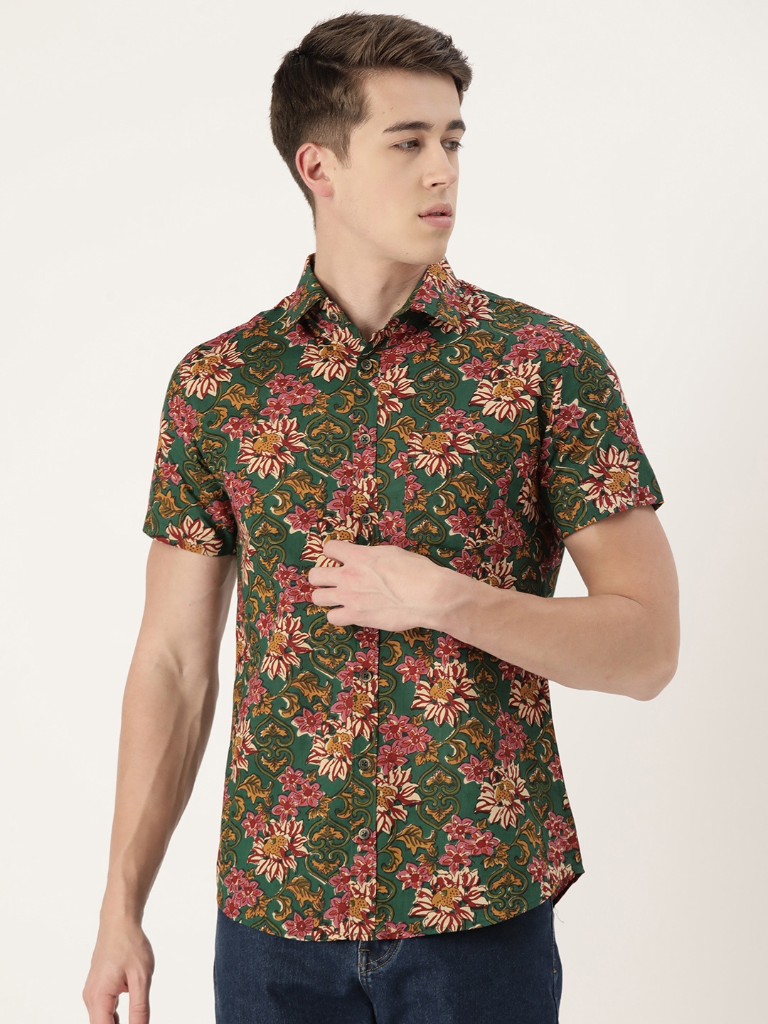 

SANSKRUTIHOMES Men Original Floral Printed Casual Shirt, Green