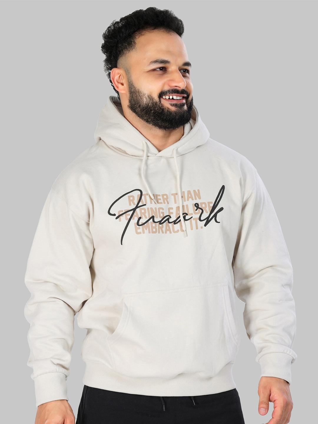 

FUAARK Typography Printed Anti-Odour Hooded Sweatshirt, Off white