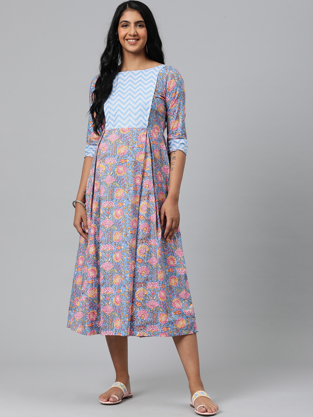 

Swishchick Floral Maternity Midi Ethnic Dress, Blue