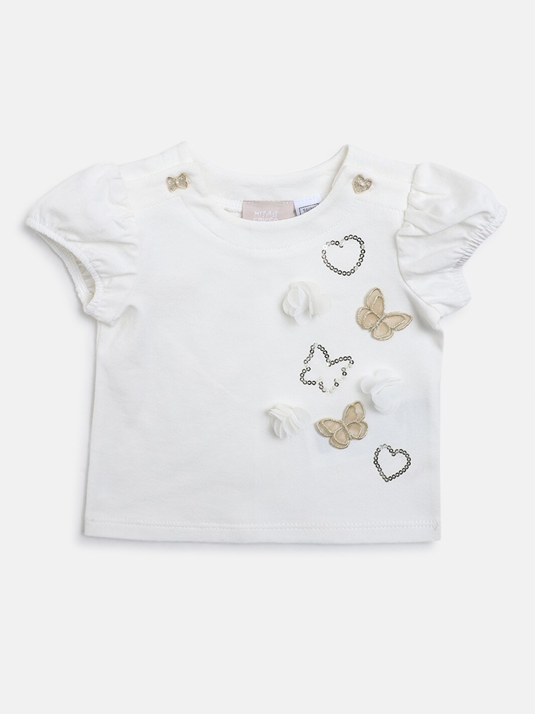 

Chicco Infant Girls Embellished Puff Sleeve T-shirt, White