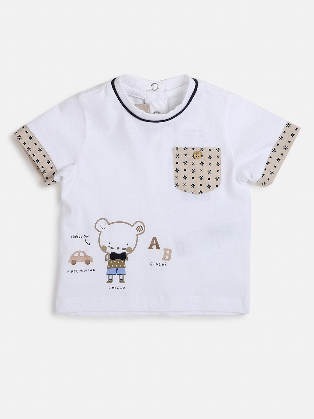 

Chicco Infant Boys Graphic Printed Applique Pure Cotton T-shirt, White