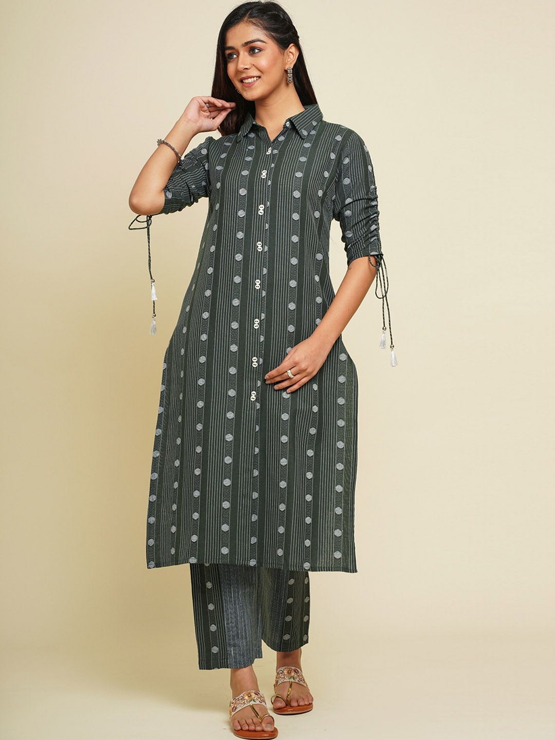 

FLAMBOYANT Geometric Print Cotton Kurta, Olive