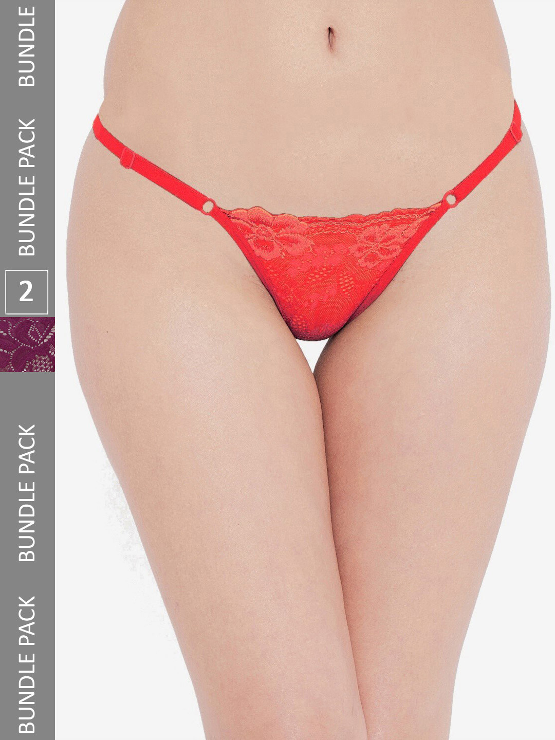 

N-Gal Women Pack Of 2 Self Design Thong Briefs, Red