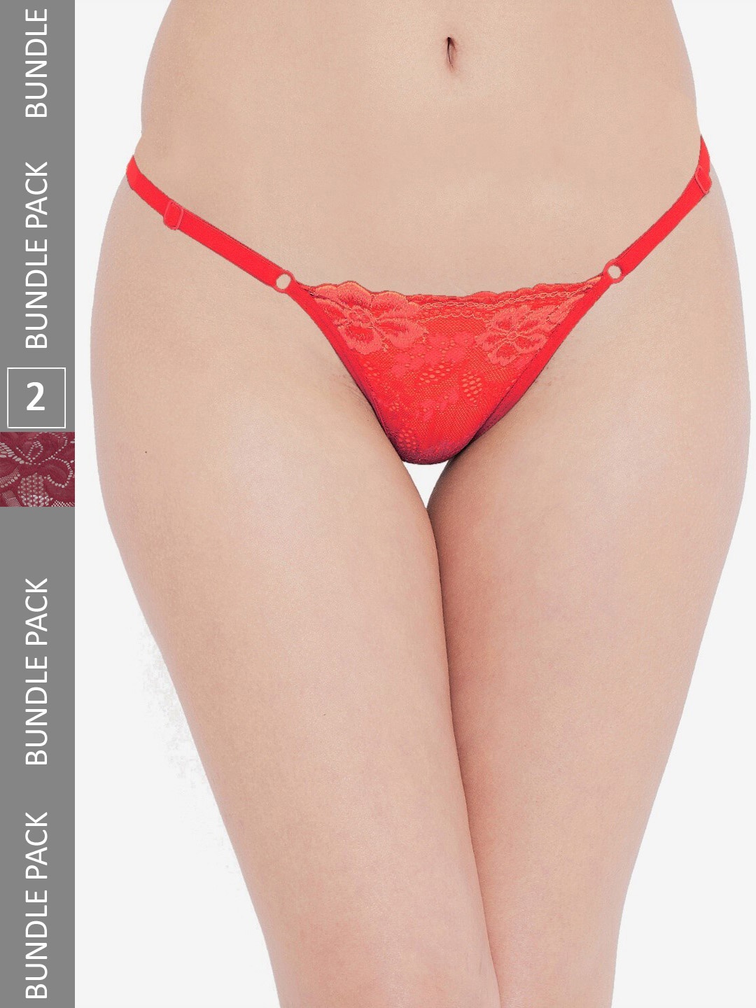 

N-Gal Pack Of 2 Self Design Anti-Odour Thong Briefs, Red