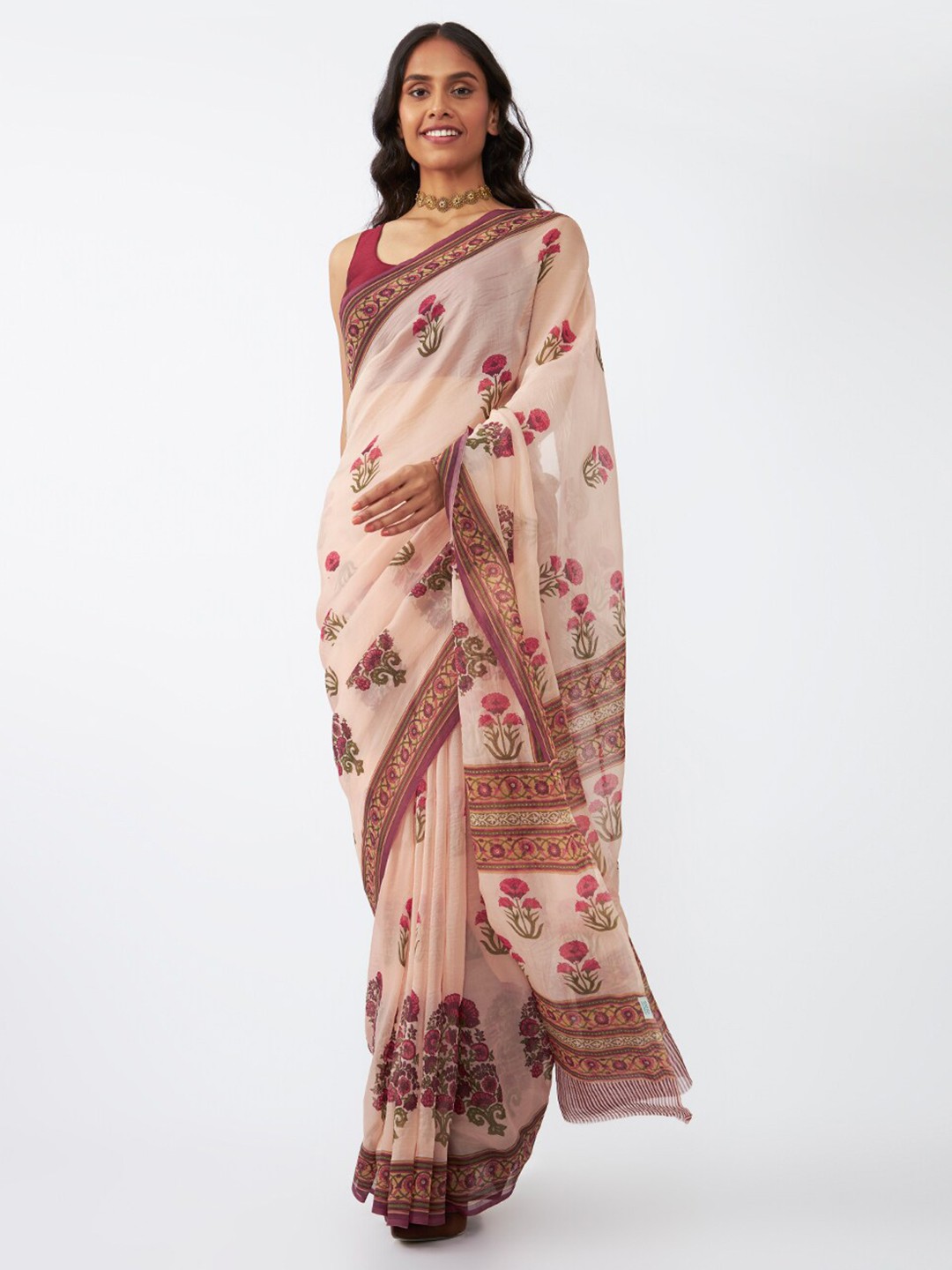 

Taneira Floral Printed Organza Saree, Pink