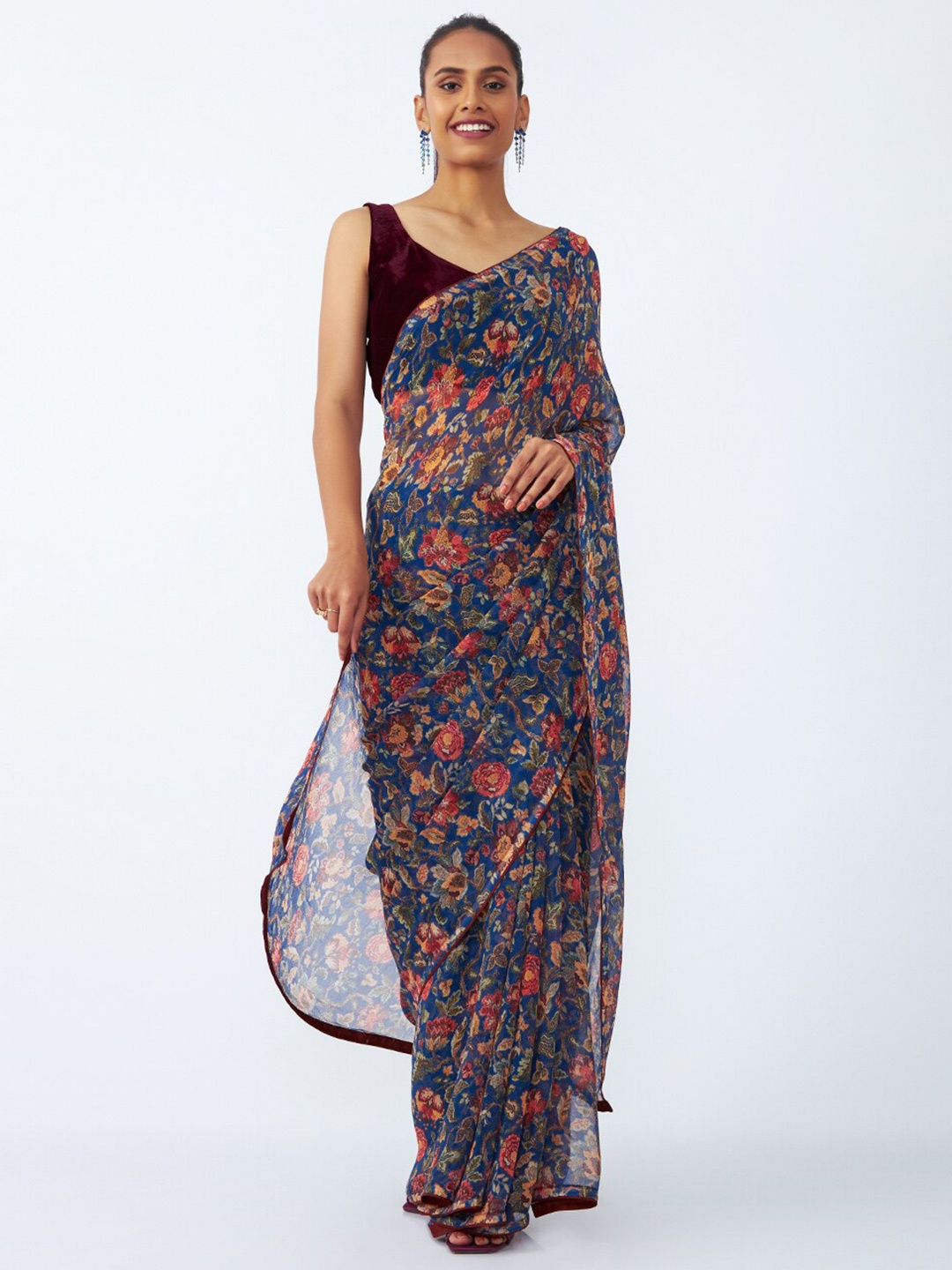 

Taneira Digital Printed Floral Saree, Blue