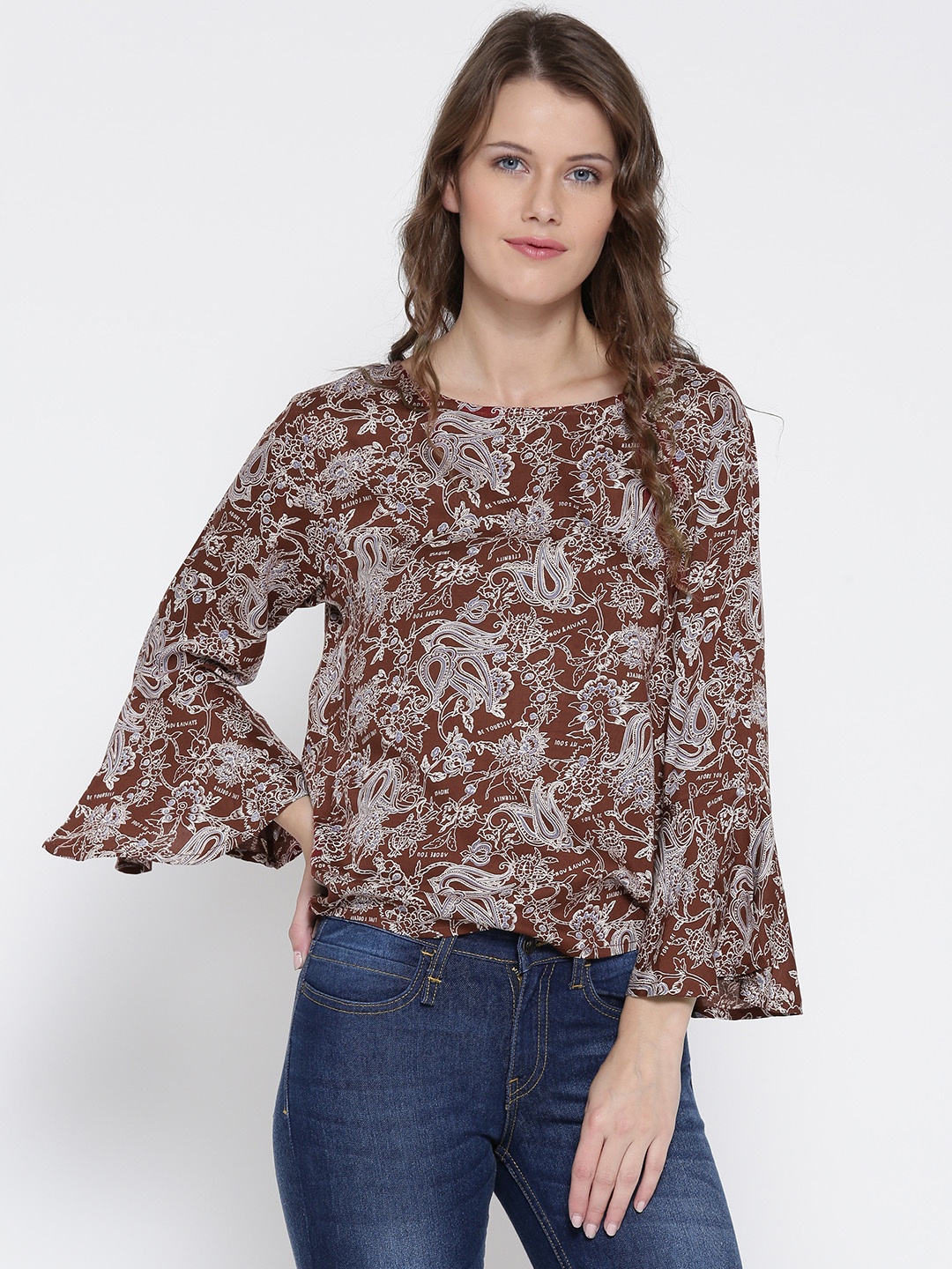 

Sera Women Rust Brown Printed Styled Back Top