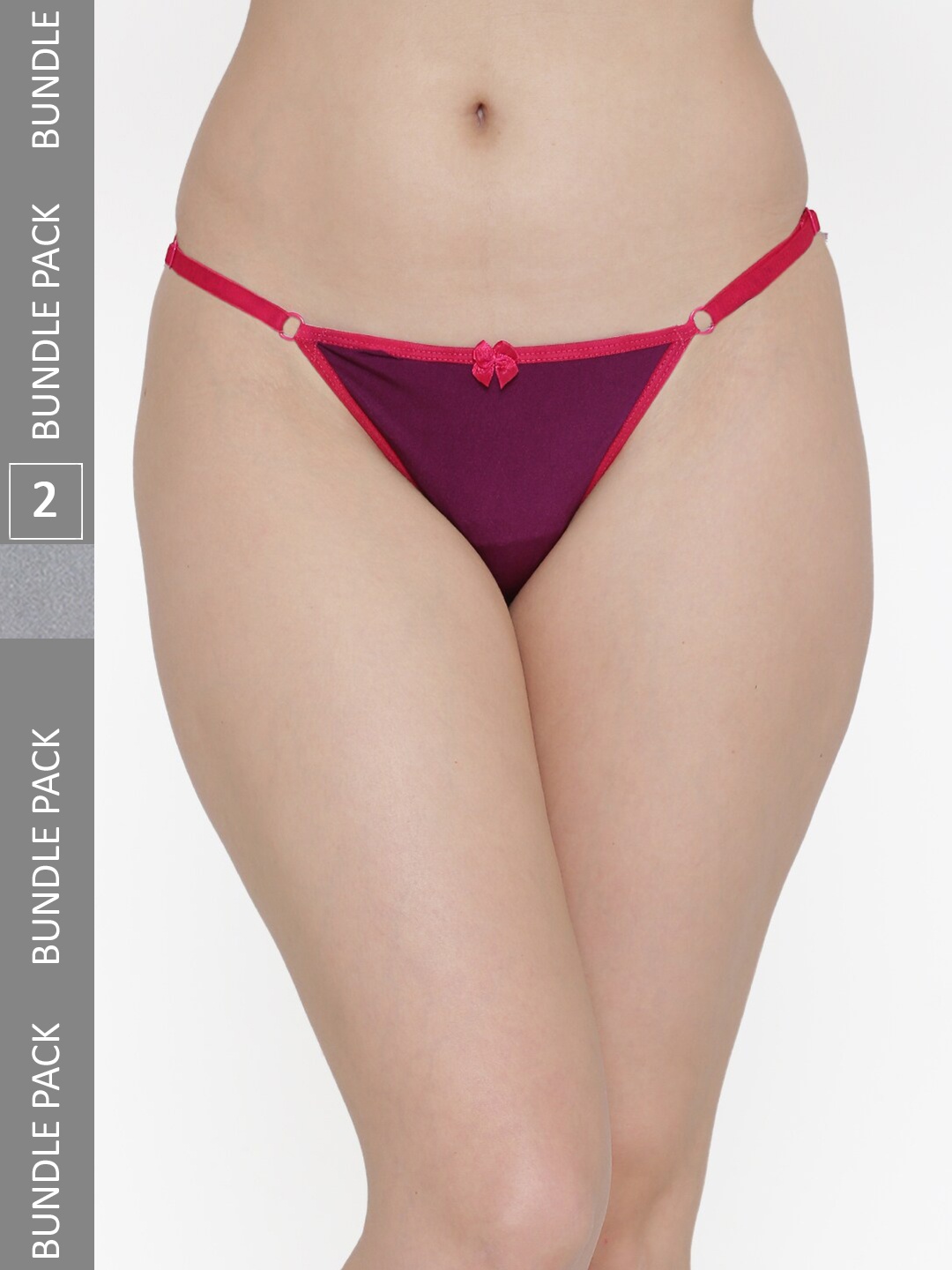 

N-Gal Women Pack Of 2 Dual Tone Adjustable Thong Briefs, Purple