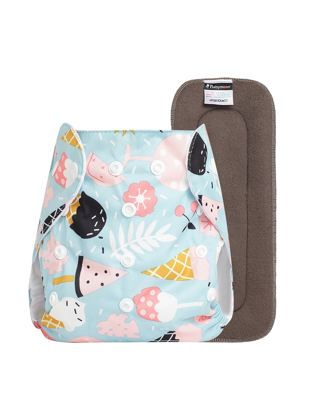 

Babymoon Kids Printed Washable Adjustable Reusable Cloth Diaper with 1 Insert, Blue