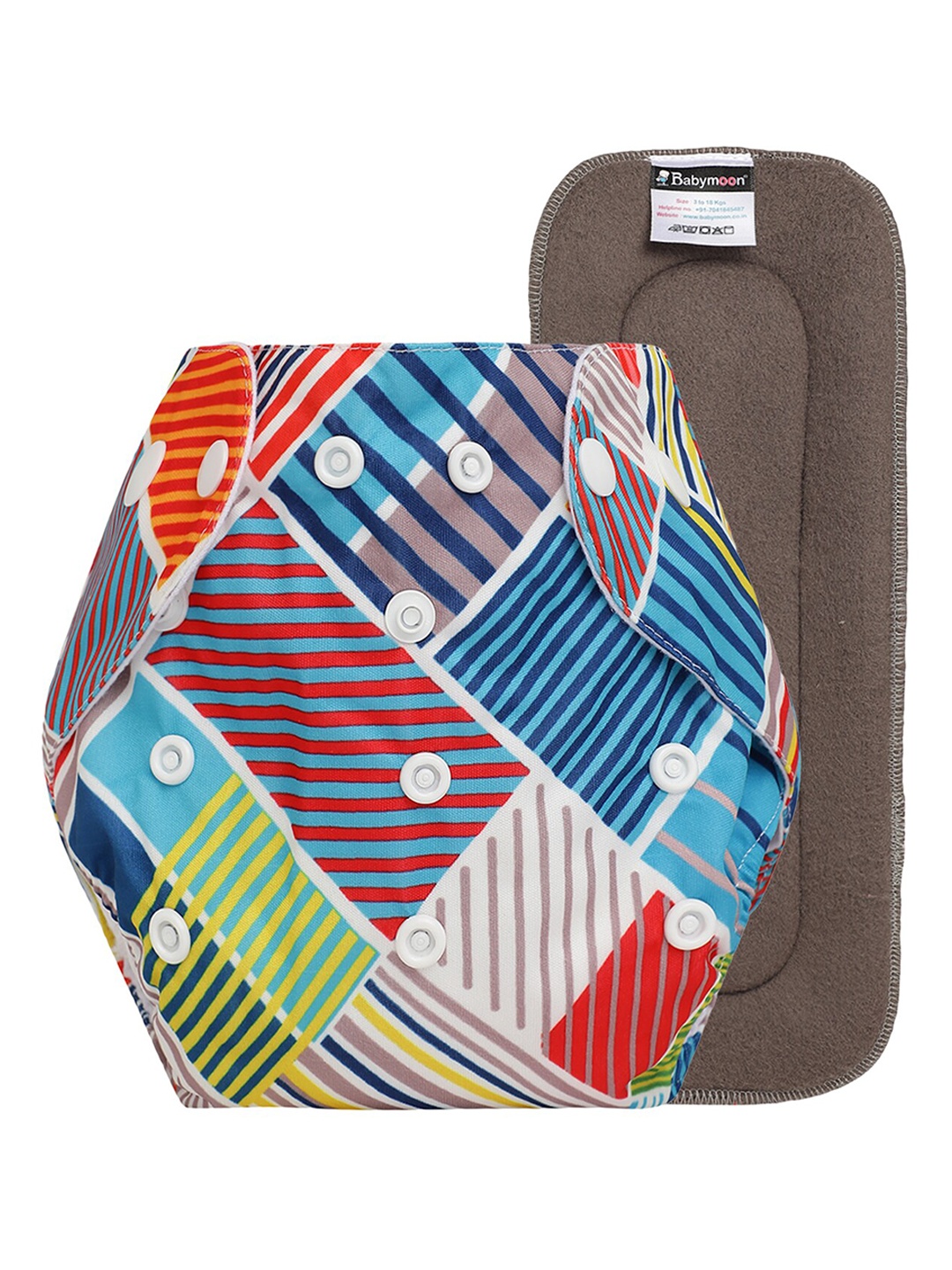 

Babymoon Kids Printed Washable Adjustable Reusable Cloth Diaper with 1 Insert, Blue