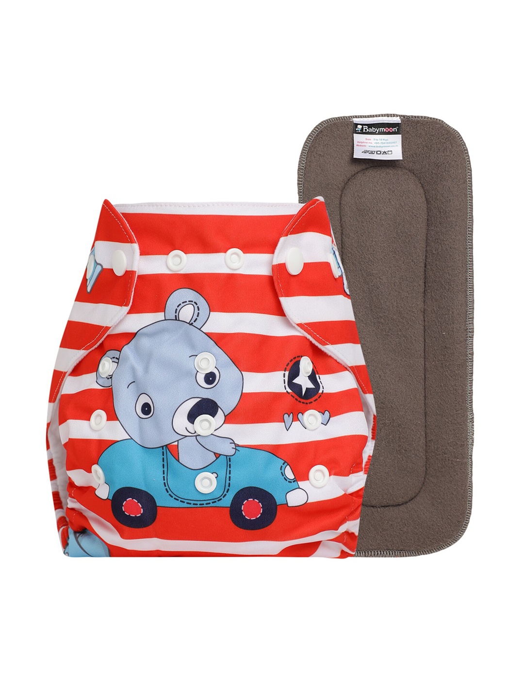 

Babymoon Kids Printed Washable Adjustable Reusable Cloth Diaper with 1 Insert, Red