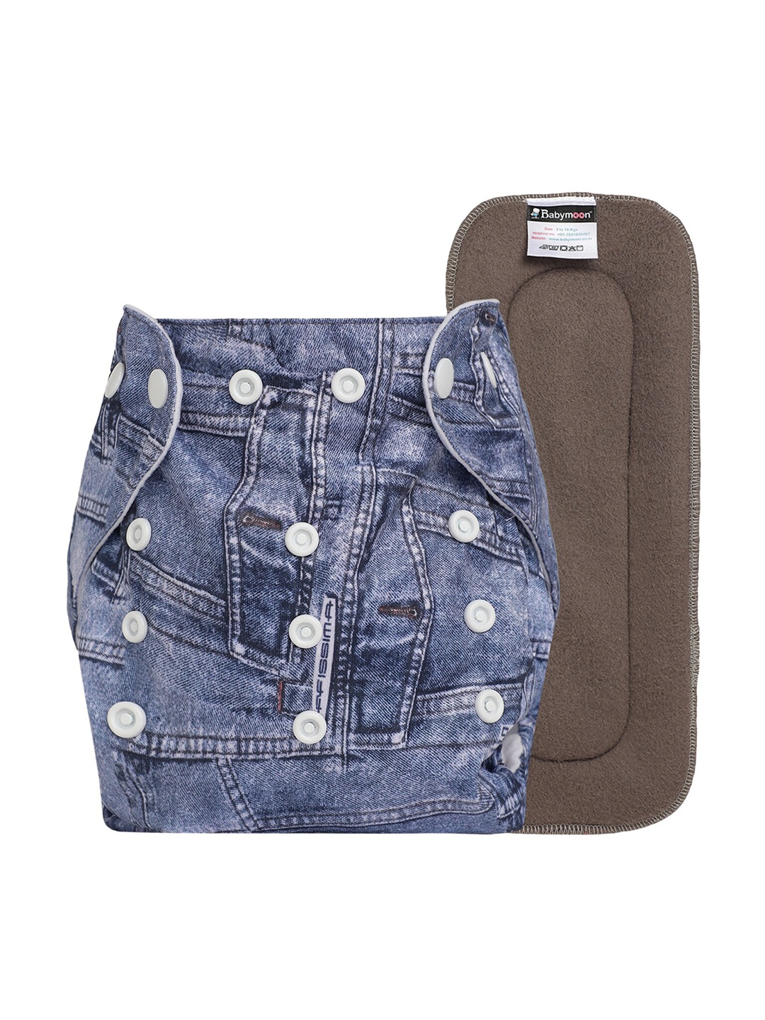 

Babymoon Kids Printed Washable Adjustable Reusable Cloth Diaper with 1 Insert, Blue
