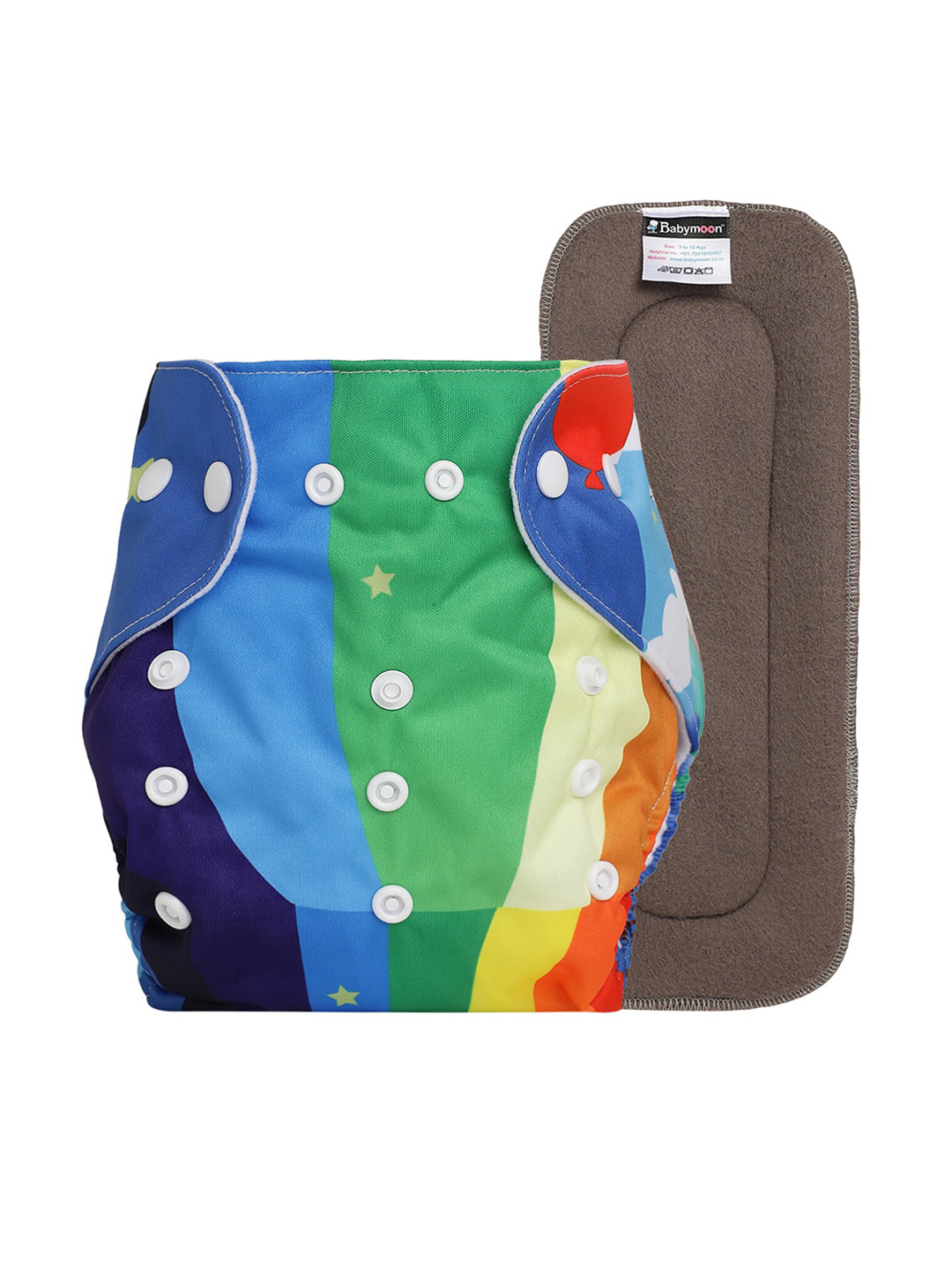 

Babymoon Kids Printed Washable Adjustable Reusable Cloth Diaper with 1 Insert, Blue