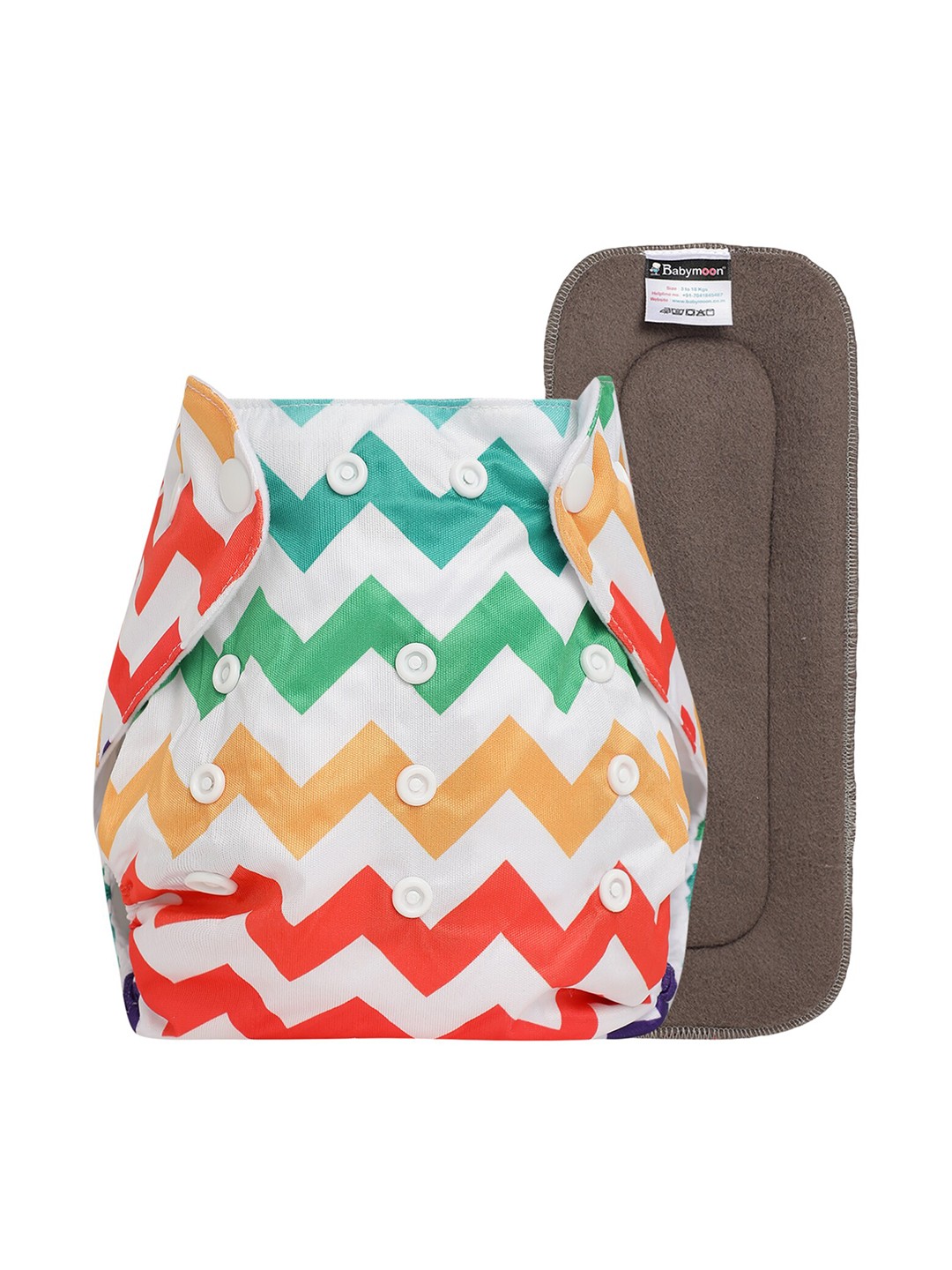 

Babymoon Kids Printed Washable Adjustable Reusable Cloth Diaper with 1 Insert, White