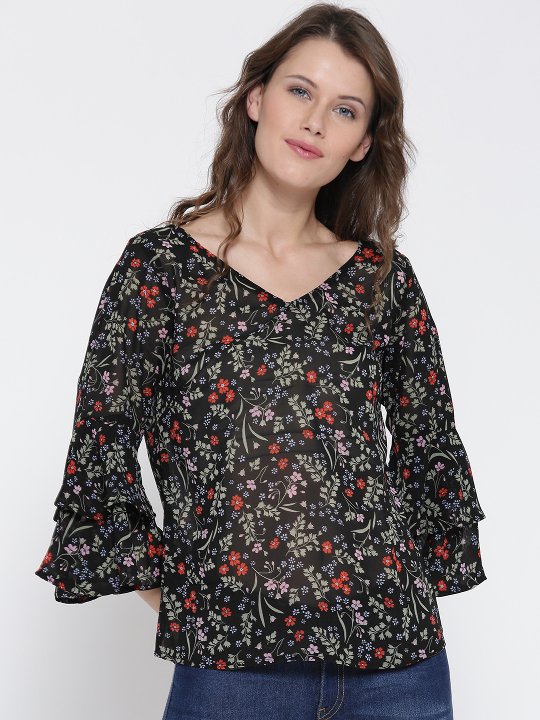 

Sera Women Black Floral Print Top