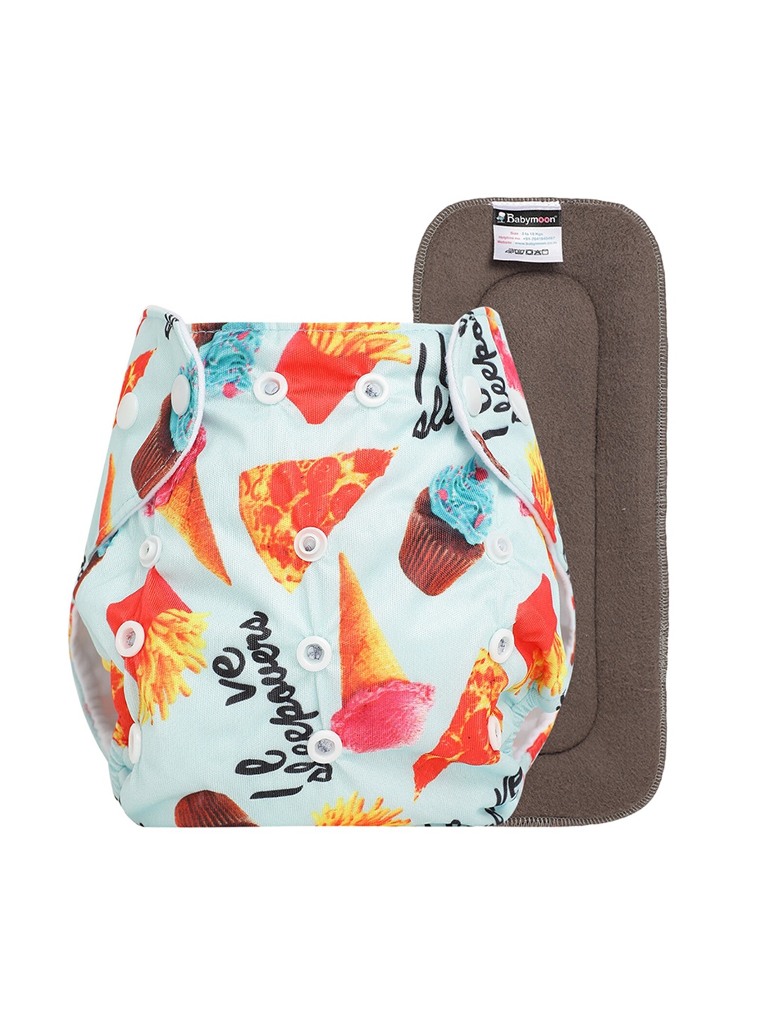 

Babymoon Kids Printed Washable Adjustable Reusable Cloth Diaper with 1 Insert, Blue