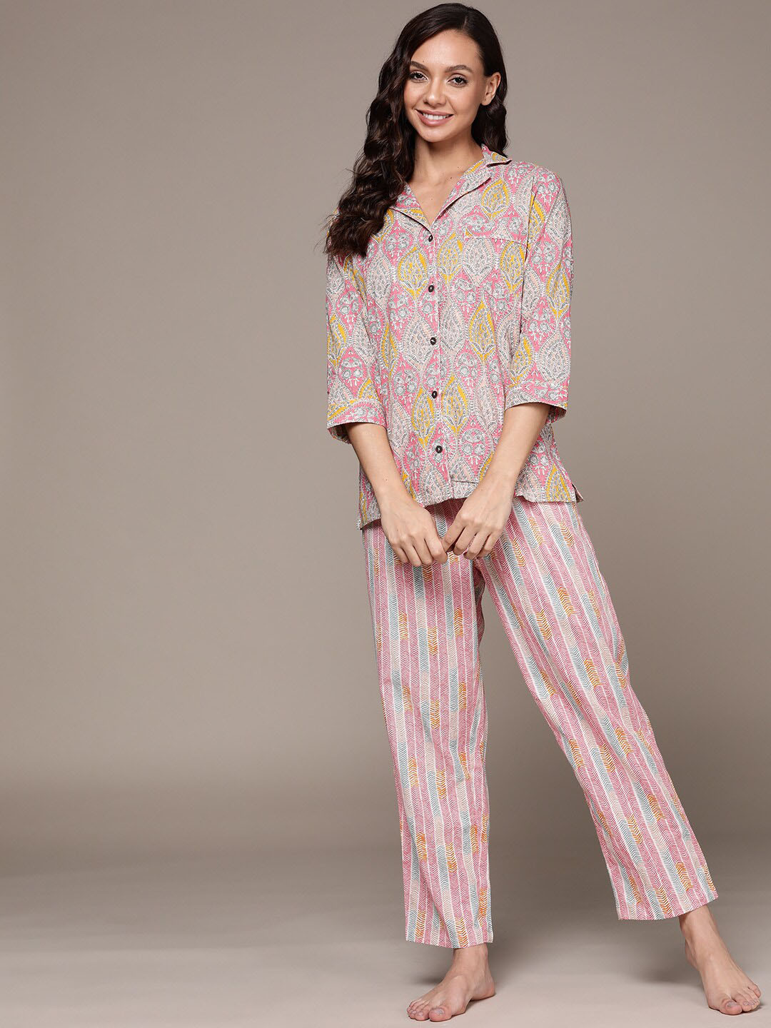 

Anubhutee Ethnic Motifs Printed Pure Cotton Night Suit, Pink