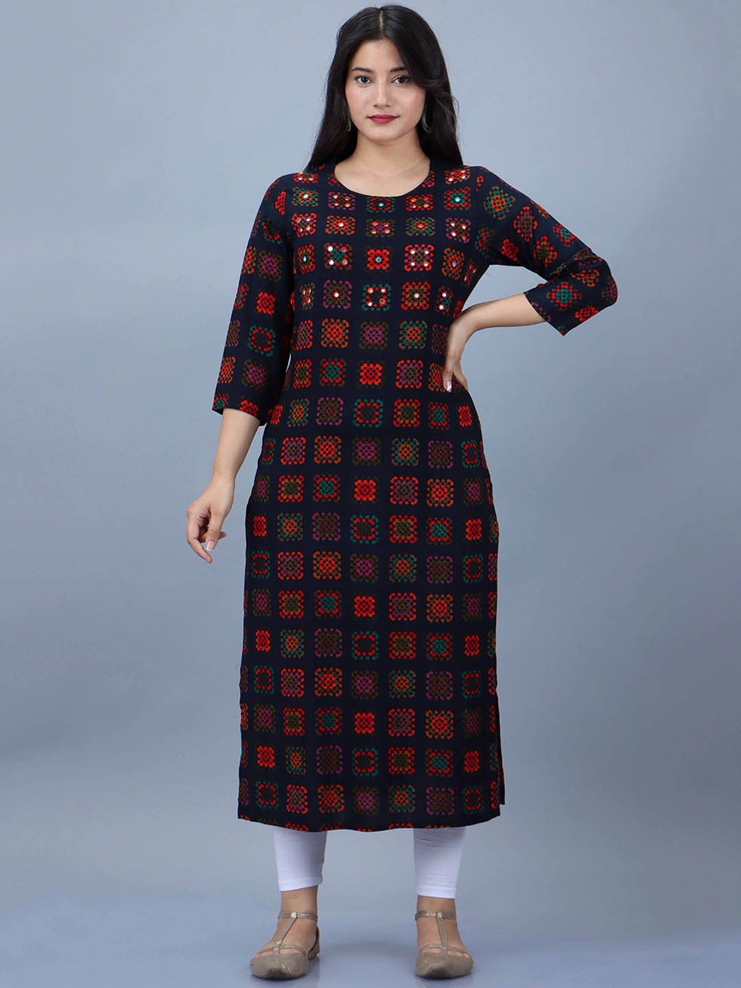 

Pankvi Geometric Printed Kurta, Navy blue