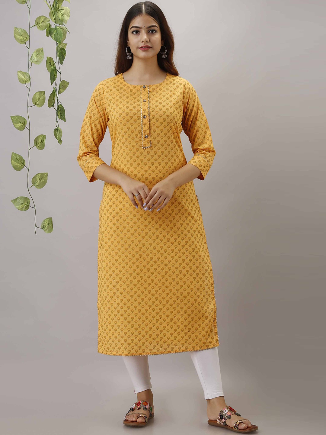 

Pankvi Floral Printed Cotton Straight Kurta, Yellow