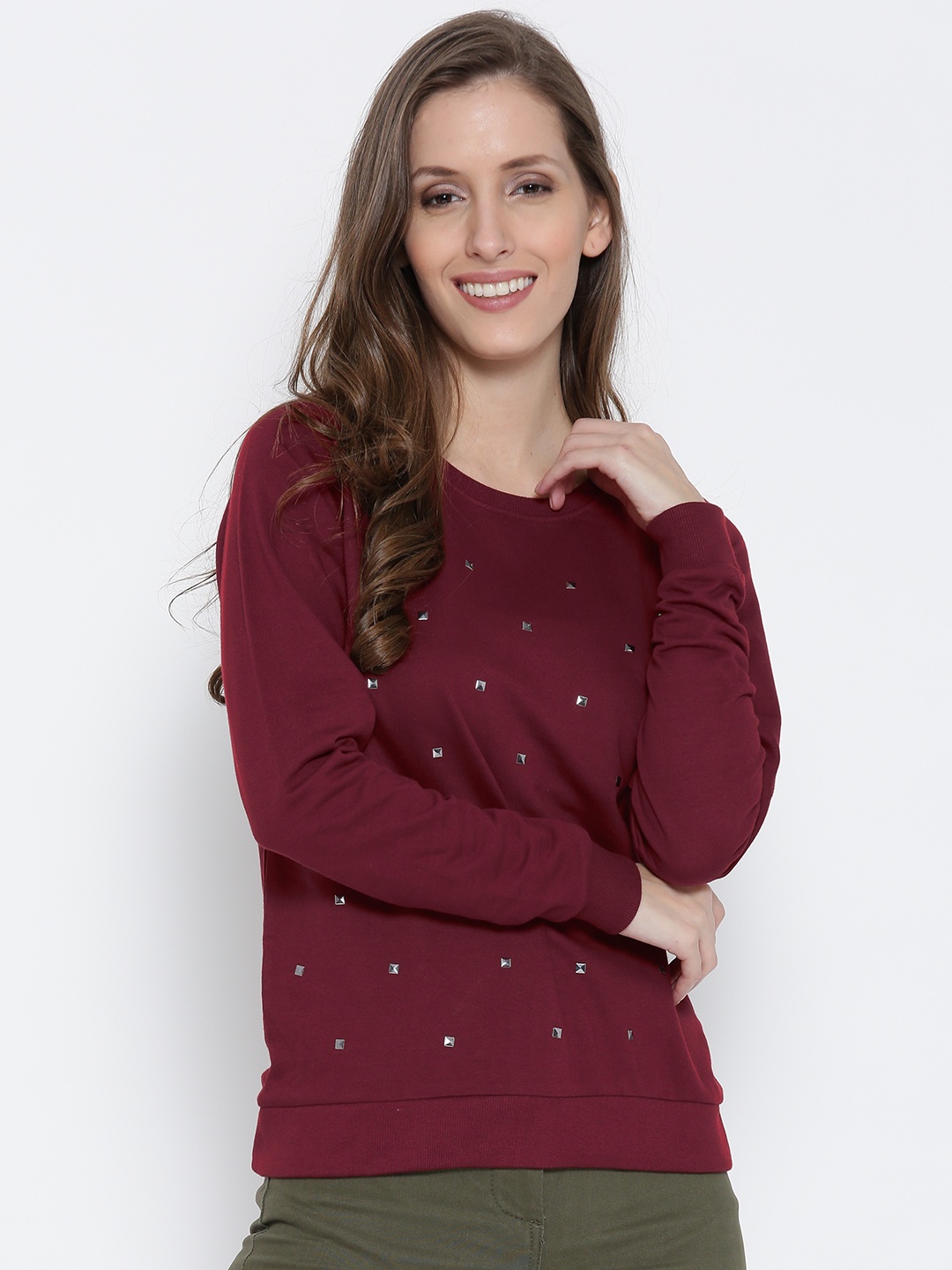 

Sera Women Maroon Embellished Sweatshirt