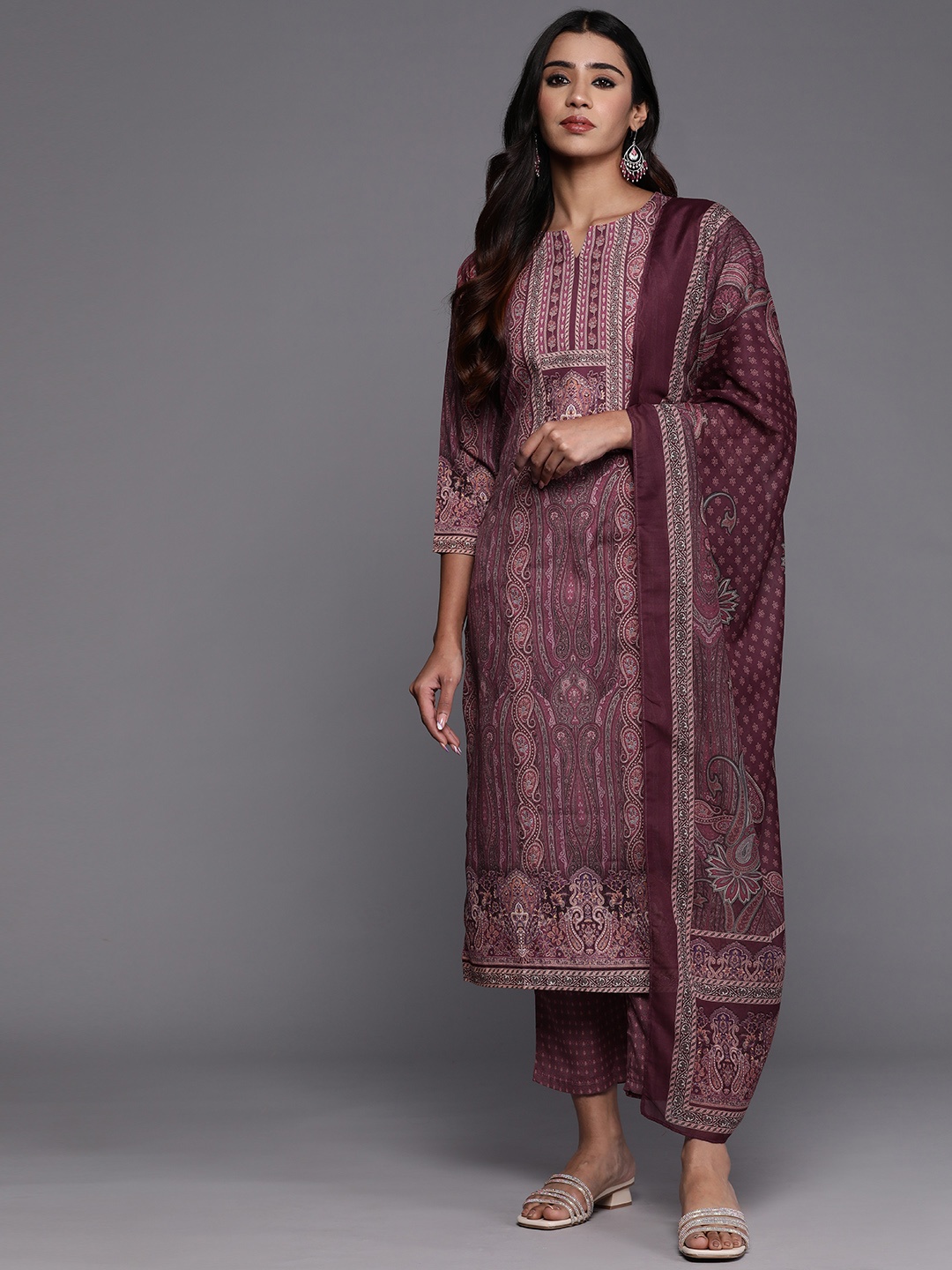 

Libas Ethnic Motifs Printed Kurta with Trousers & With Dupatta, Purple