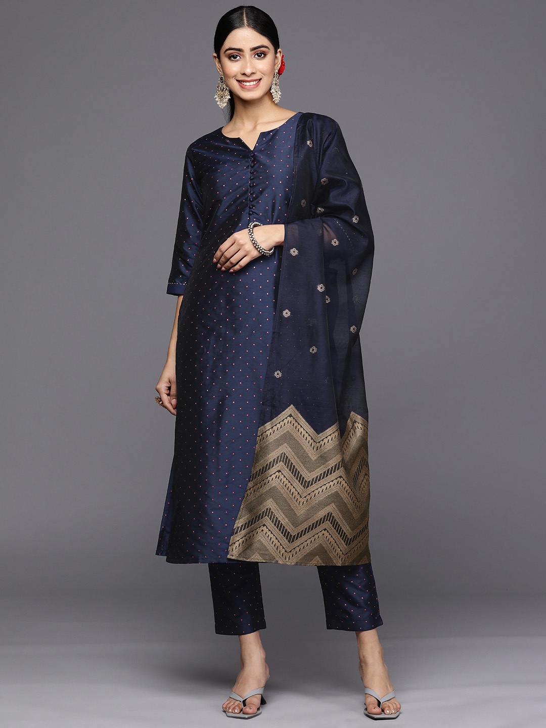 

Libas Women Navy Blue Kurta with Trousers & With Dupatta