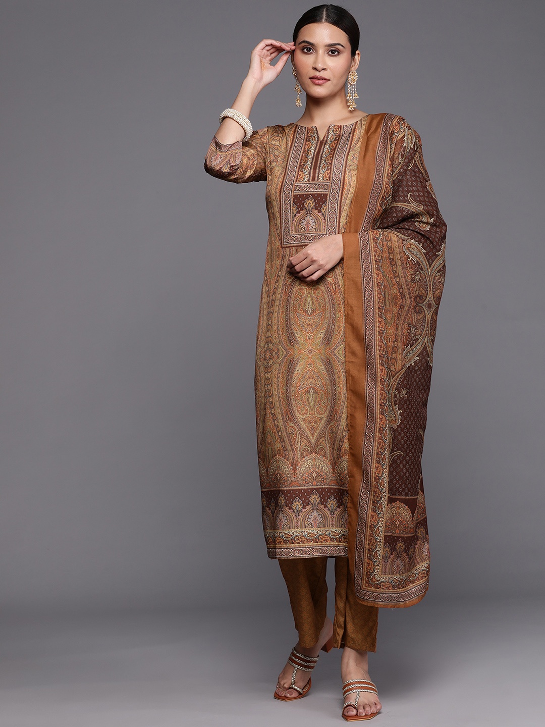 

Libas Women Mustard Yellow Ethnic Motifs Printed Kurta with Trousers & With Dupatta