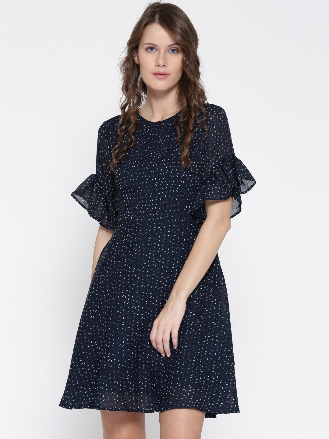 

Sera Women Navy Printed Fit & Flare Dress, Navy blue