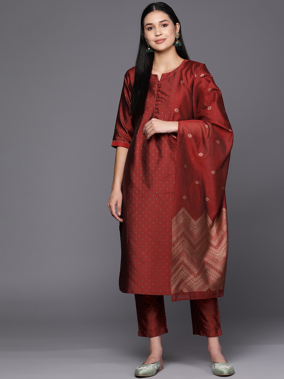 

Libas Woven Design Kurta With Trousers & With Dupatta, Red