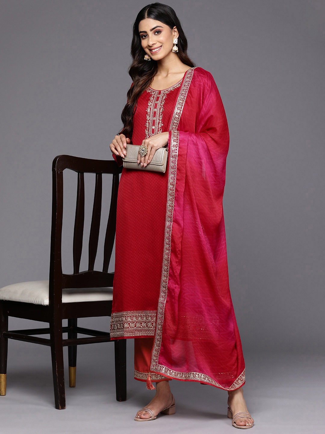 

Libas Ethnic Motifs Printed Kurta With Trousers & Dupatta, Red