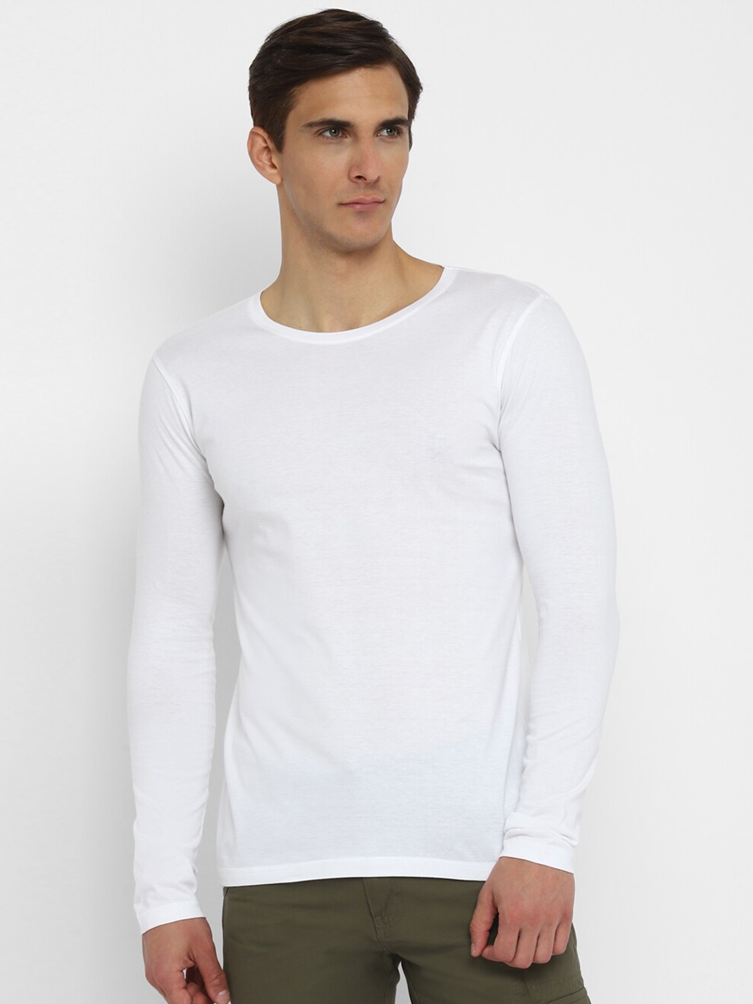 

appulse Round Neck Long Sleeves Cotton Slim Fit T-shirt, White