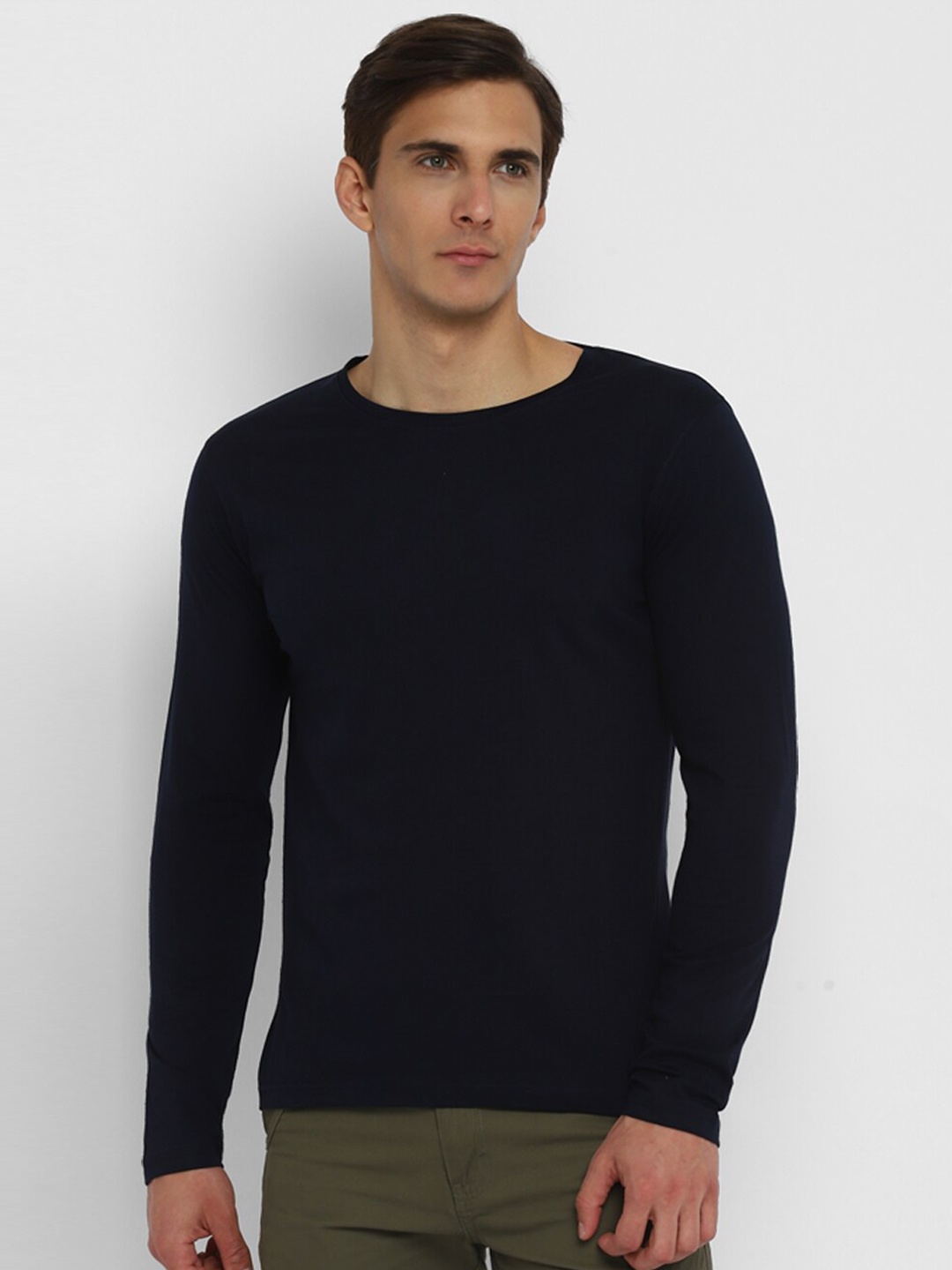 

appulse Round Neck Long Sleeve Cotton T-shirt, Navy blue