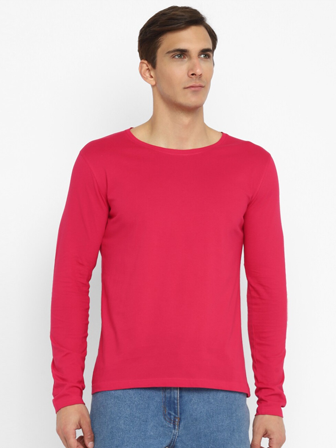 

appulse Round Neck Long Sleeves Cotton T-shirt, Pink