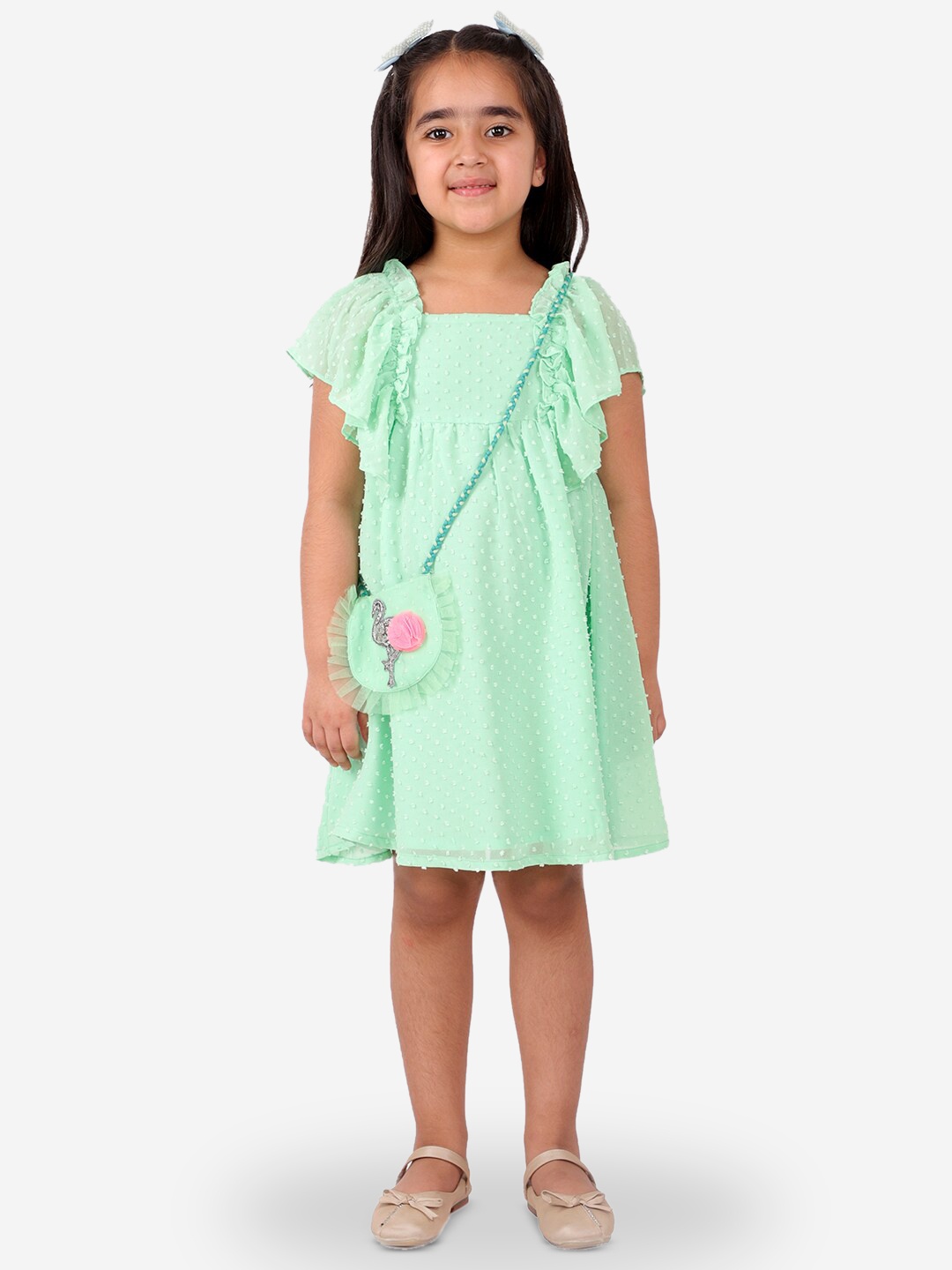 

LIL DRAMA Girls Dobby A-Line Dress, Sea green