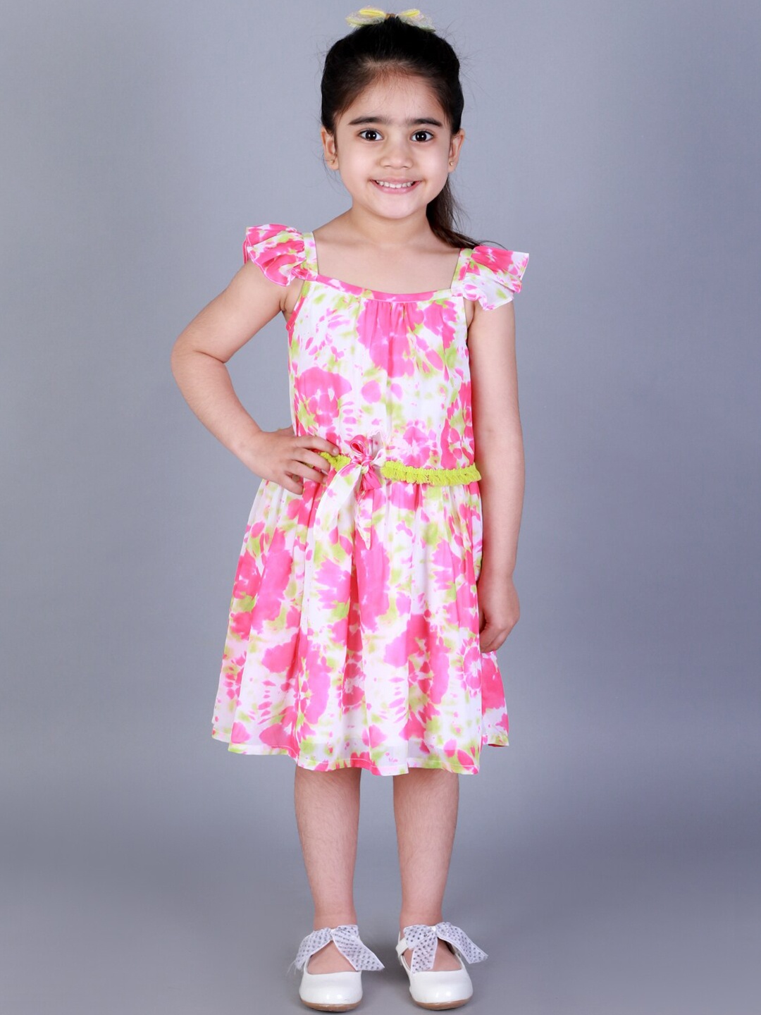 

LIL DRAMA Girls Square Neck Abstract Printed Fit & Flare Dress, White