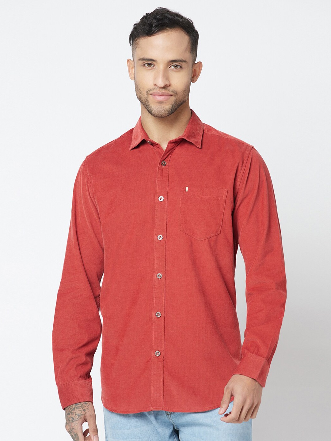 

Blue Buddha Spread Collar Cotton Casual Shirt, Rust