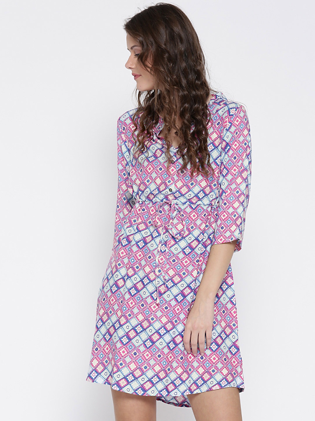 

Sera Women Pink & Blue Printed Shift Dress