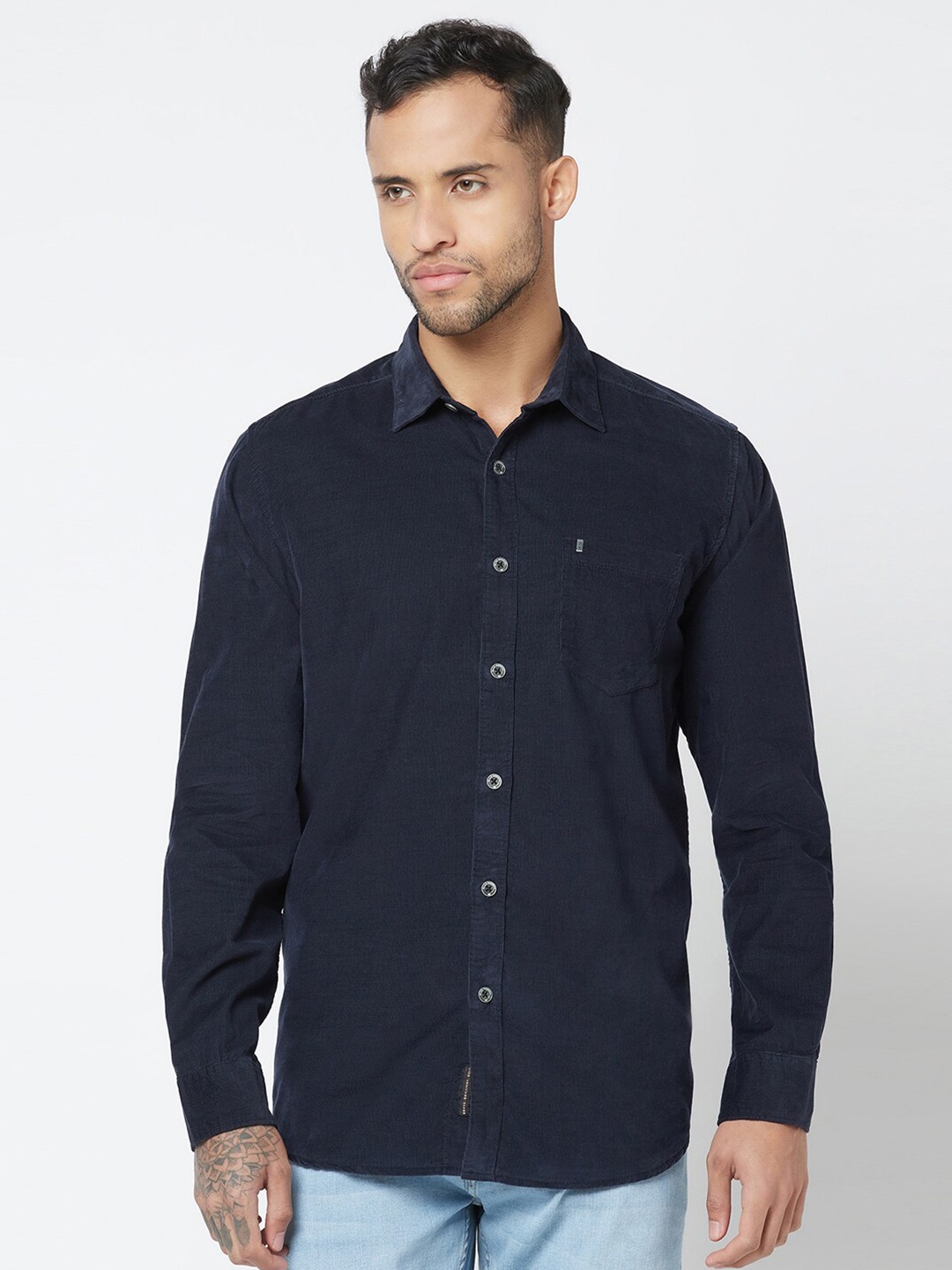 

Blue Buddha Regular-FitCorduroy Cotton Casual Shirt, Navy blue