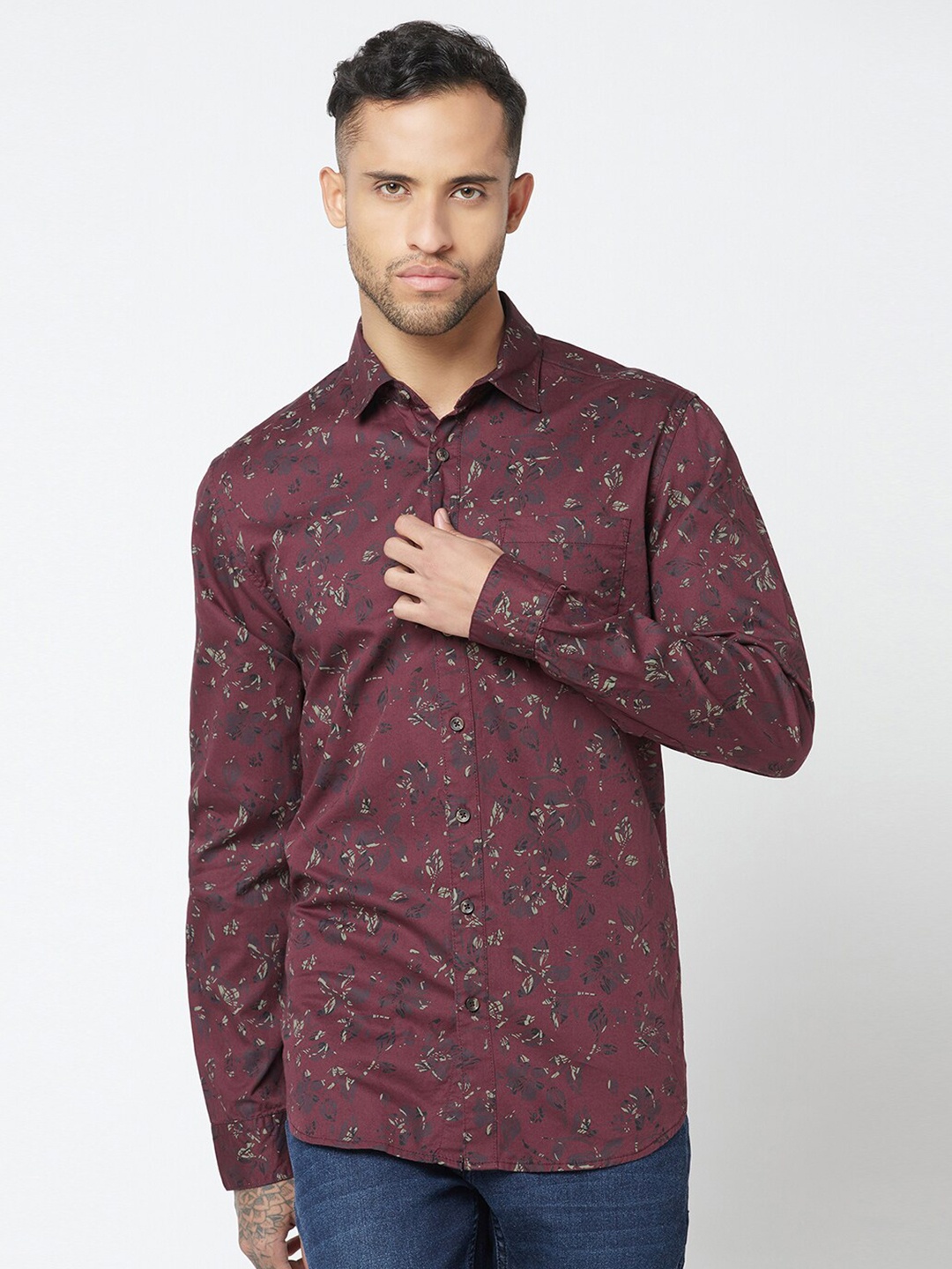 

Blue Buddha Floral Printed Cotton Casual Shirt, Maroon