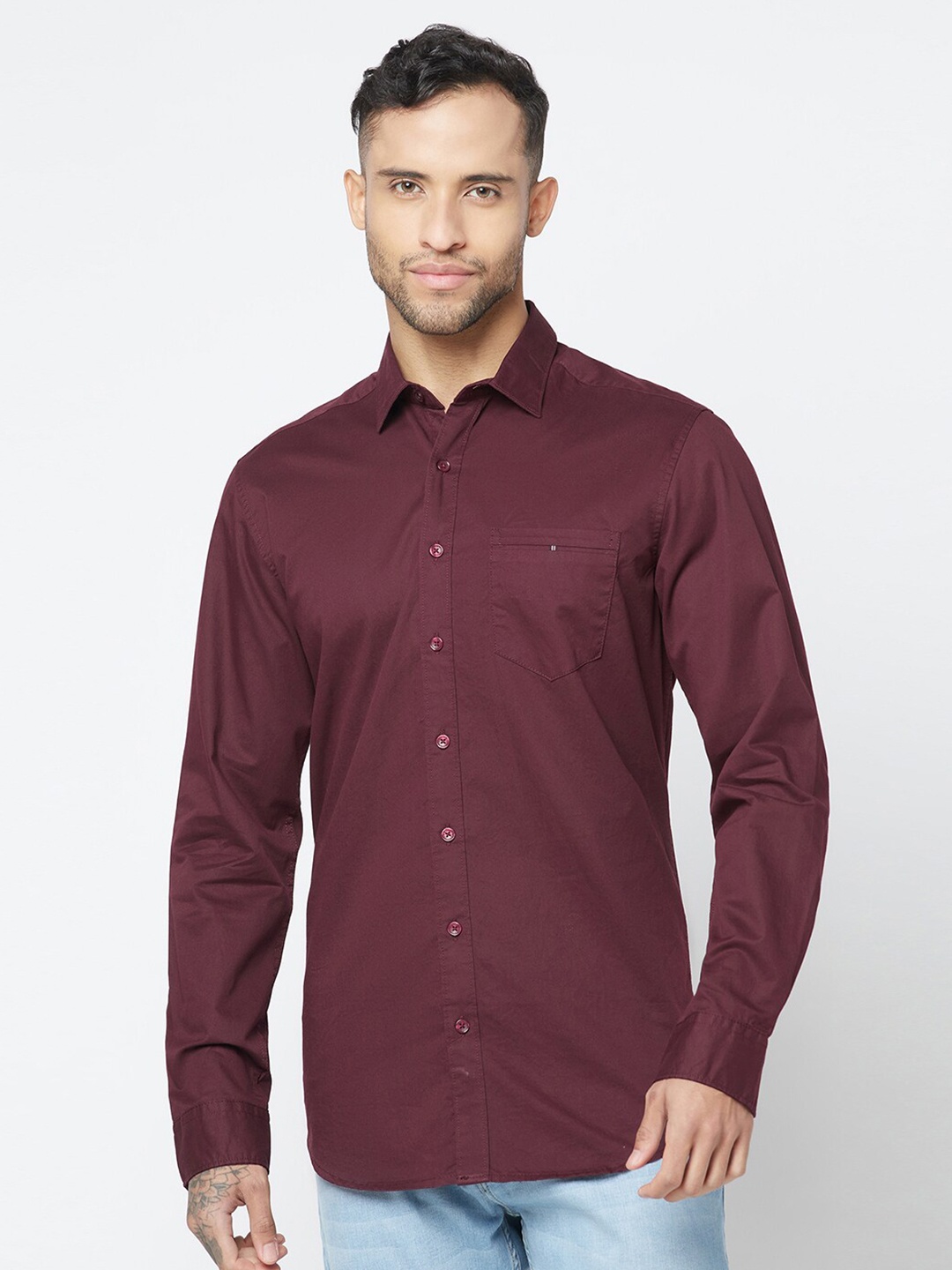 

Blue Buddha Patch Pocket Casual Cotton Shirt, Maroon