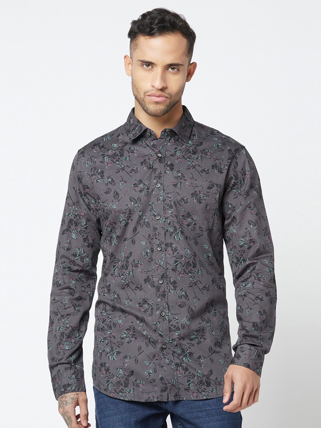 

Blue Buddha Floral Printed Cotton Regular Fit Casual Shirt, Charcoal