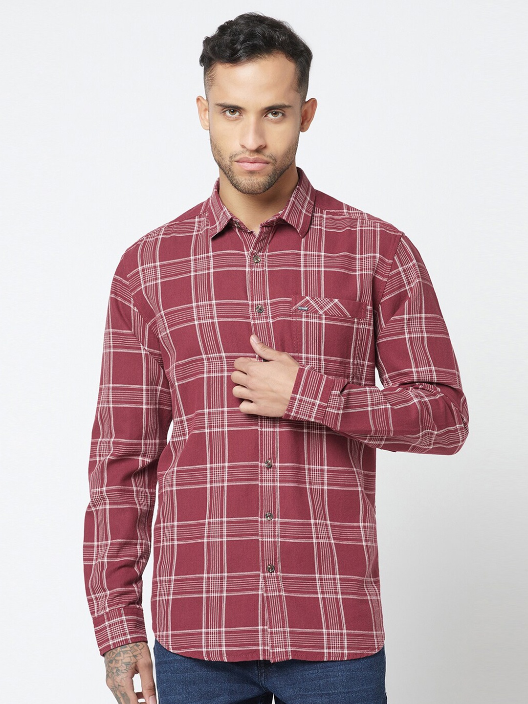 

Blue Buddha Tartan Checked Casual Cotton Shirt, Maroon