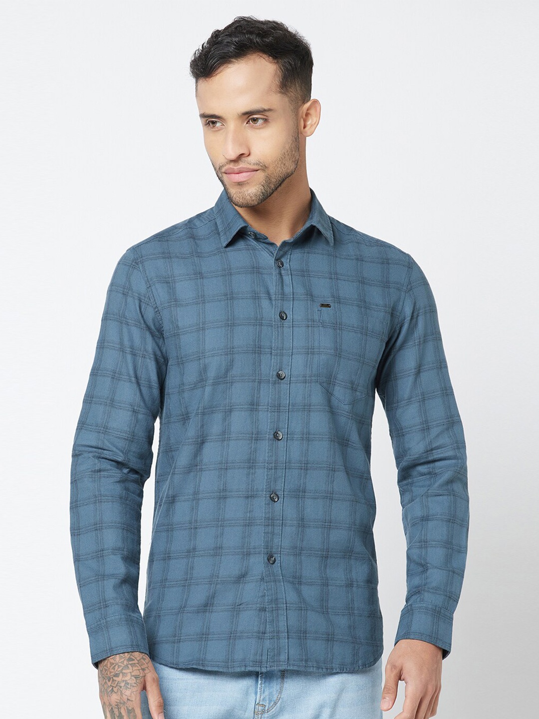 

Blue Buddha Gingham Checks Checked Cotton Casual Shirt