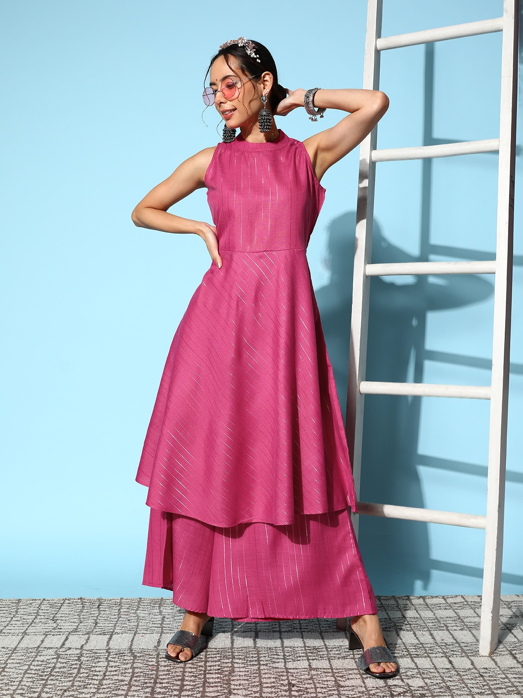 

InWeave Striped Kurta with Palazzos, Pink