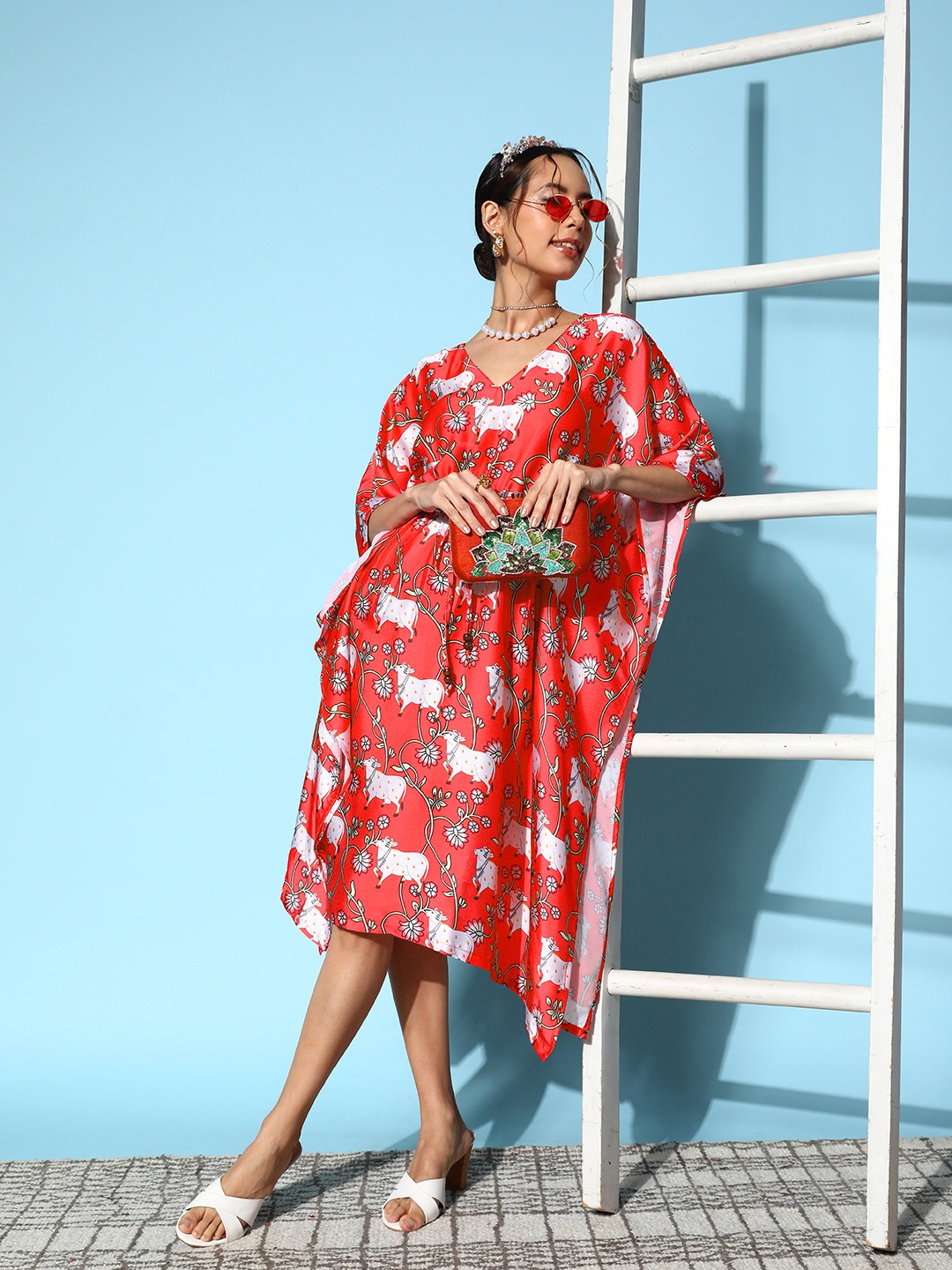 

InWeave Floral Kaftan Dress, Red